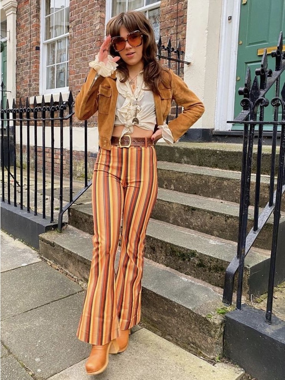 NWT The Hippie Shake Striped High-Rise Flare Pants in Mustard Multi - US Size 12